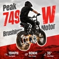 thumbnail image 6 of ESKUTE Electric Dirt Bike for Adults & Teens, 749W Motor, 19 MPH, 48V 20.8Ah Removable Battery, 20" x 4" Fat Tires, 7-Speed, NFC Unlock, Black with Phonebag & Lock, 6 of 8