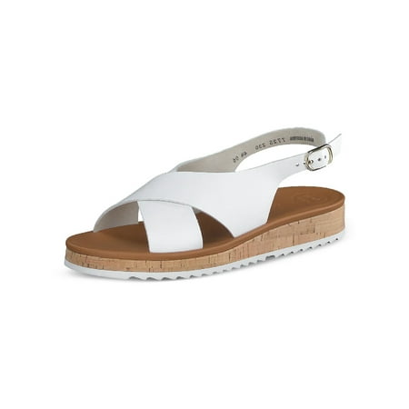 

PAUL GREEN Womens White Cork Adjustable Strap Arch Support Holland Open Toe Wedge Buckle Leather Slingback Sandal 4.5