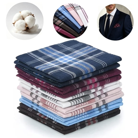 Men's Handkerchiefs, 12 Pack Gents Hankies, Mens Premium Handkerchiefs Cotton White Pocket Square Hanks for Men Women