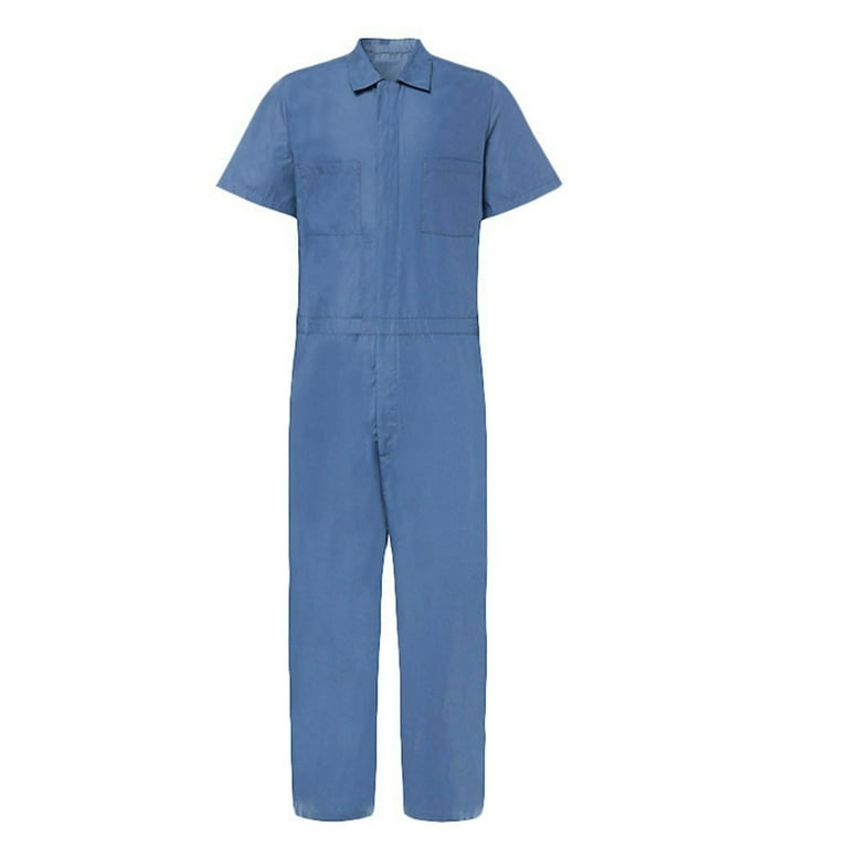 HAOTAGS Men s Fashion Cargo Jumpsuit Solid Color Long Sleeve Lapel Mens Wear Blue Size 2XL