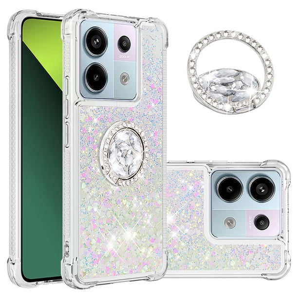 Funda para Xiaomi Redmi Note 13 Pro 5G con Brillo Líquido Flotante, Purpurina, Parachoques y Anillo Giratorio Soporte