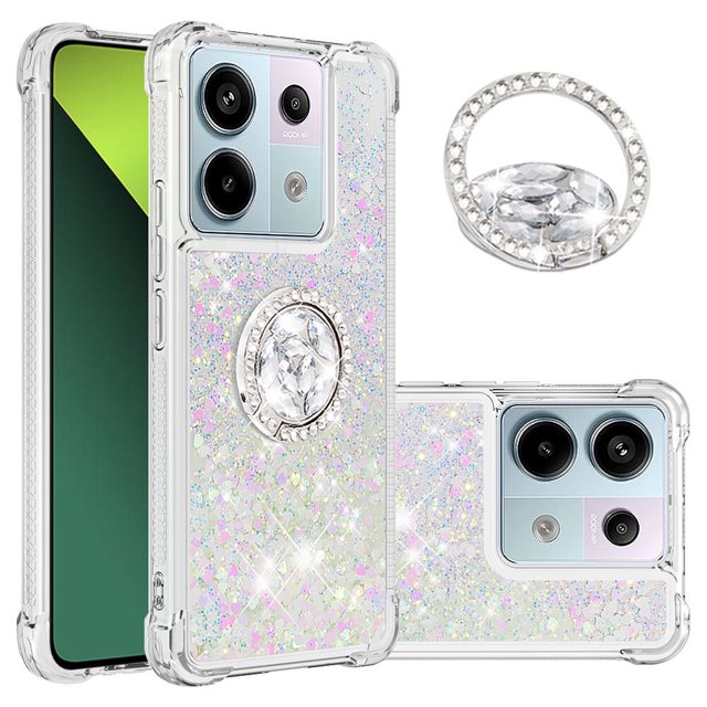 Funda para Xiaomi Redmi Note 13 Pro 5G con Brillo Líquido Flotante, Purpurina, Parachoques y Anillo Giratorio Soporte