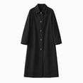 thumbnail image 4 of SHENGXINY Women's Long Button Trench Coat Lapel Lined Kneee Length Long Sleeve Windproof Outwears Casual Jacket for Work Daily Wear Fall Winter Black 2XL, 4 of 9
