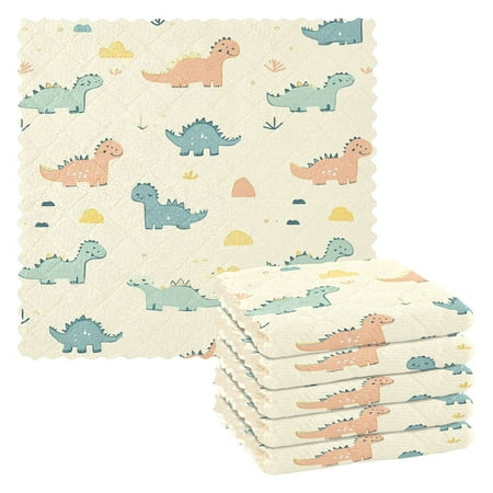 

6 Pieces Thickened Double Polyester Fleece Kitchen Towel - 28x28cm Strongly Absorb Water & Oil Stain Removal，Dinosaurs
