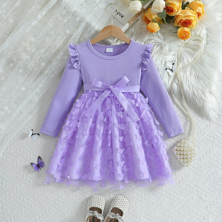 2t purple dress Zshosam Dress for New Born Baby Girls Girls Dresses Long Sleeves Flower Girl Dress Girls Gown Size 1T 2T,(Purple 1-2 Years), Infant Girl's