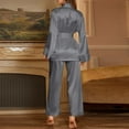 thumbnail image 4 of Ujnder Silk Pajama Set for Women Elegant Solid Color Robe and Long Pants Two Piece Grey M, 4 of 5