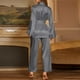thumbnail image 3 of Conjunto de pijama de seda para mujer: bata y pantalones de color liso para estar por casa, poliéster, tallas S-XXL, 3 of 5