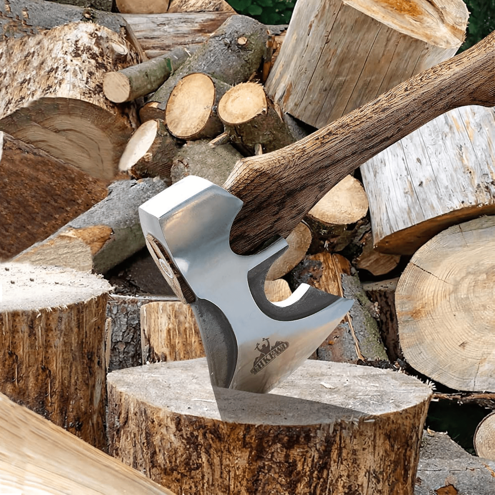 THKFWD 22.3" Wood Splitting Axe - Forged Carbon Steel Chopping Hatchet with Leather Sheath, Heavy-Duty for Camping,Survival and Firewood Cutting