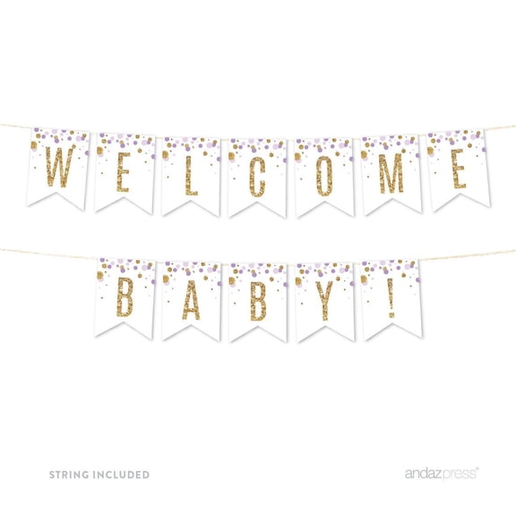 Lavender Gold Glitter Baby Shower Party Pennant Banner