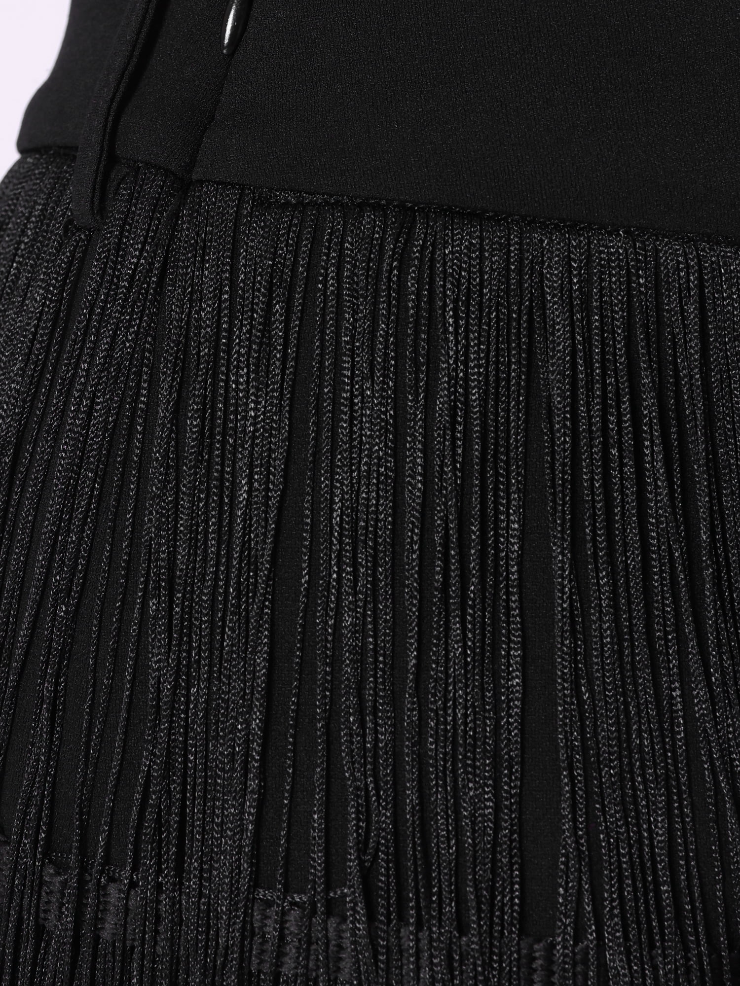 DARING DIVA Women's Fringe Trim High Waist Belted Pencil Mini Skirts M Black