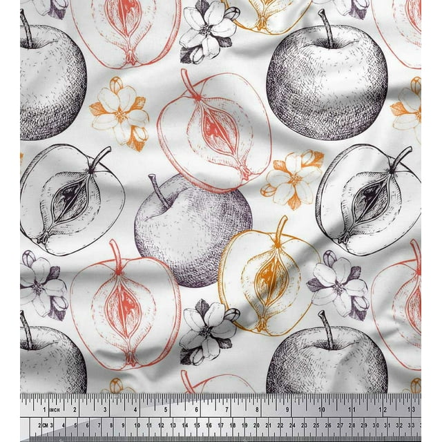 Soimoi Rayon Fabric Floral & Sketch Fruits Print Fabric by Yard 56 Inch Wide