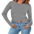 thumbnail image 1 of Womens Ribbed Long Sleeve Crewneck Shirts Fitted Sweaters Slim Fit Basic Casual Tops S/M/L/XL, 1 of 8