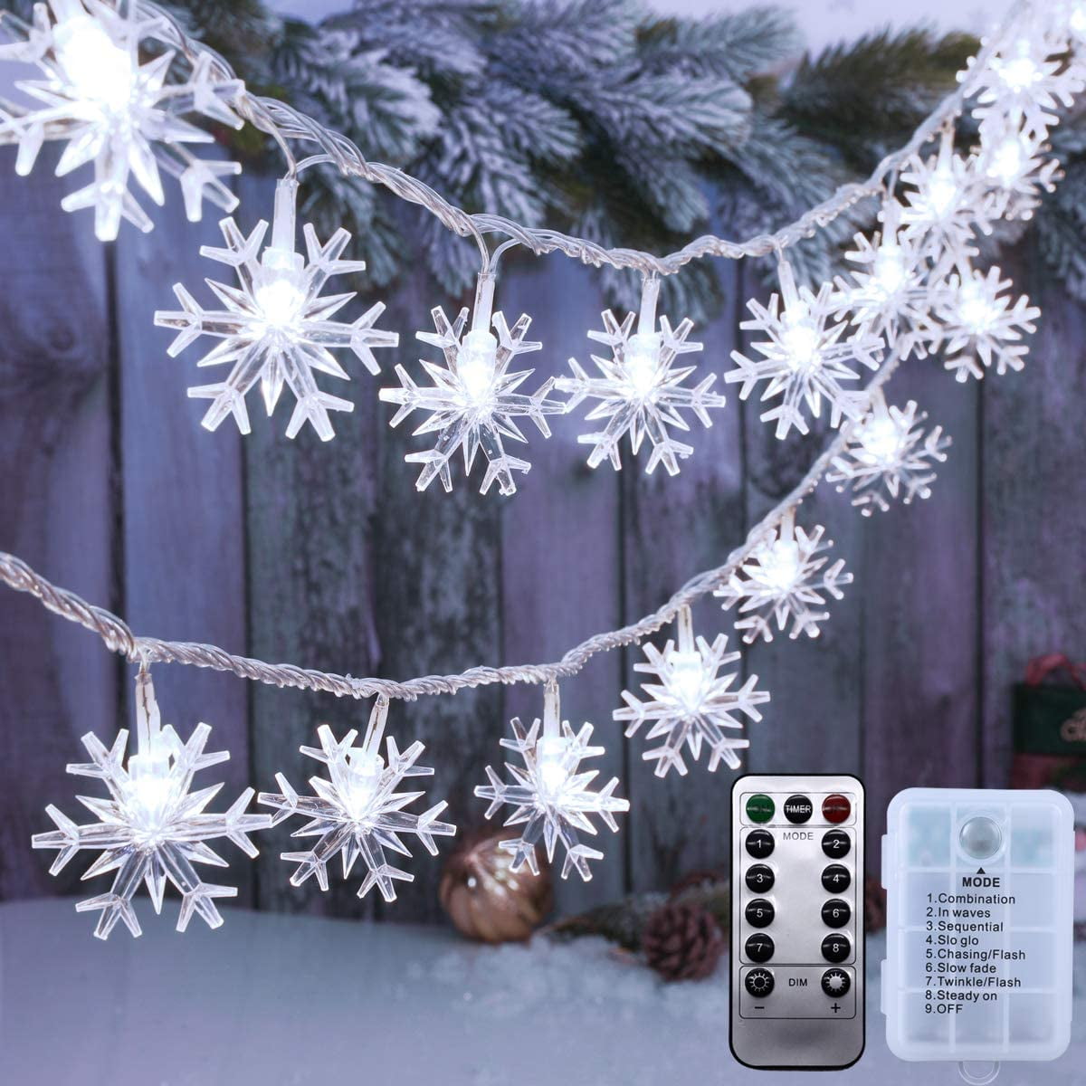 OIENS Christmas Decorations, 19.6 ft 40 LED Battery Operated Snowflake