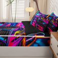 thumbnail image 5 of Manfei Racing Car Zipper Twin Comforter Sets with Fitted Sheet and 2 Pillowcases,Neon Light Zipper Bedding Set,Pink Blue,Black Reversible,4pcs, 5 of 8