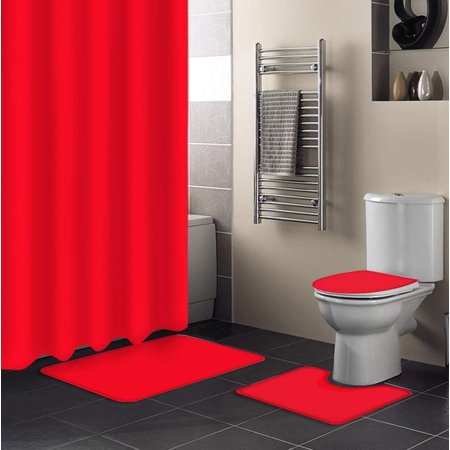 ZHANZZK Solid Color 4 Piece Bathroom Set Shower Curtain Bath Rug Contour Mat and Toilet Lid Cover