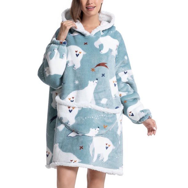 Mujer Franela Manta usable Sudadera con capucha Suave Cálida Adulto Manta de gran tamaño Sudadera con capucha Sudadera con bolsillos para exteriores Interior Oso Estilo adulto Tamaño libre