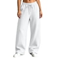 thumbnail image 5 of ZHYou No Boundarie Womens Baggy Sweatpants Seam Drawstring High Waist Wide Leg Loose Casual Trousers with Side Pockets,White,Size XL, 5 of 9