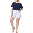 thumbnail image 2 of MODA NOVA Juniors' Plus Summer Tops Panel Dots Short Sleeve Blouse Navy Blue 5X, 2 of 6