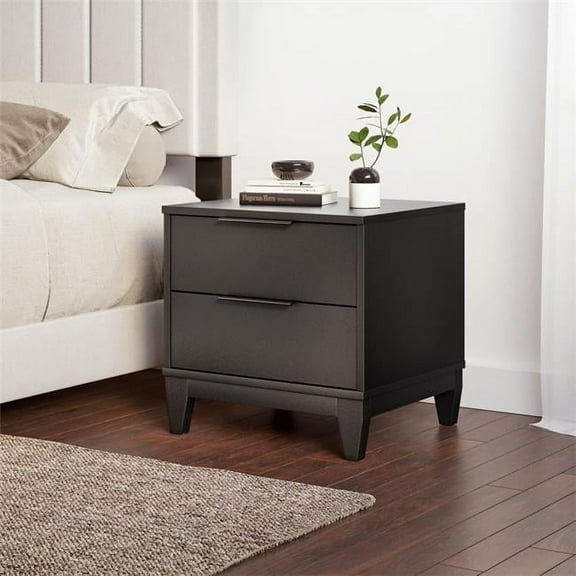 Skyline Decor Modern Double Drawer Nightstand, Black