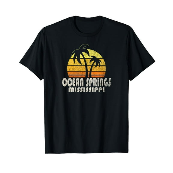 Retro Ocean Springs MS Beach Vacation T-Shirt Black Tee