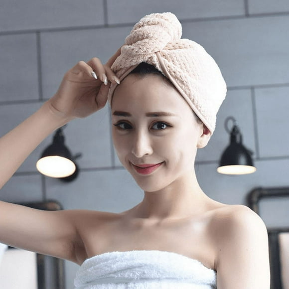 Bonnet de douche bandeau absorbant serviette de bain épaisse pour cheveux secs bandeau avec bouton en microfibre peut sécher rapidement les cheveux roses