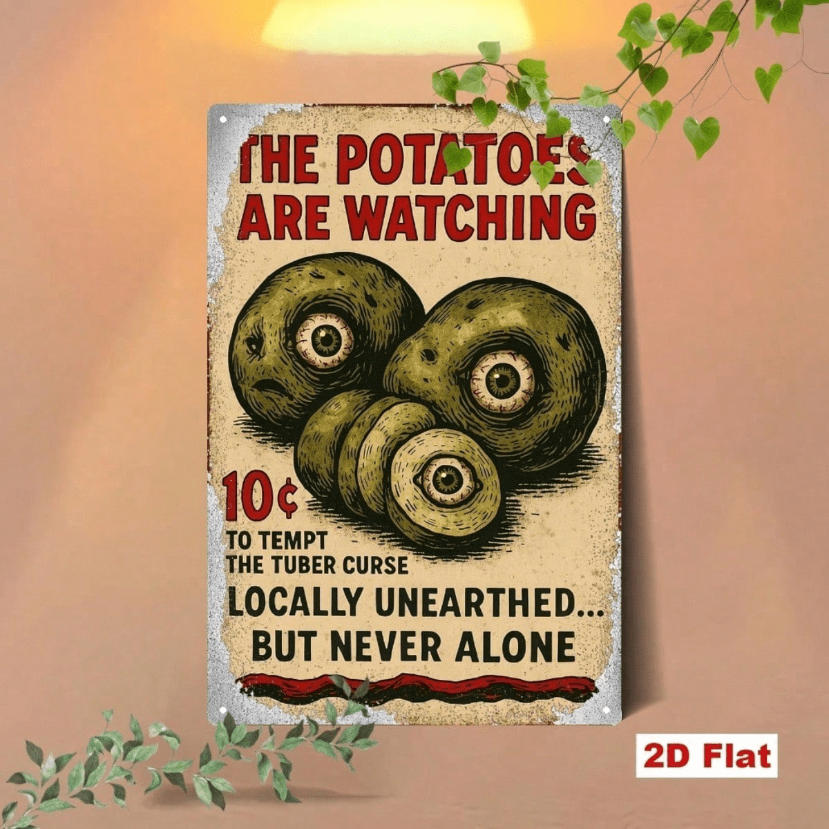 Vintage Halloween Metal Sign Funny Potato Eyes Wall Art, Tin Plaque Creative Holiday Home Bar Decor