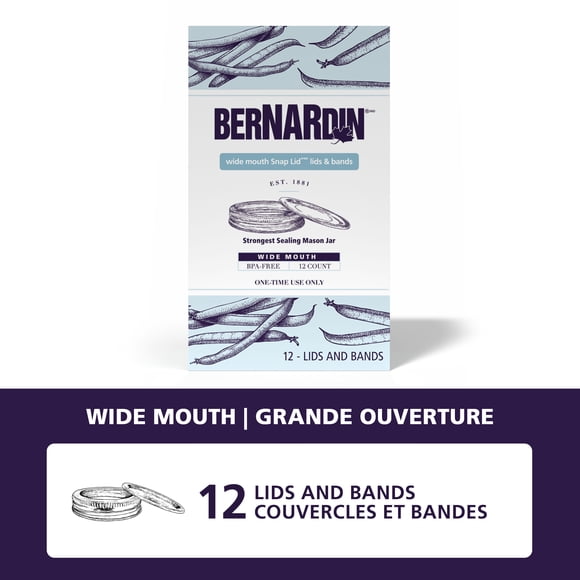 Couvercles et anneaux Bernardin pour pots à grande ouverture, 12 unités