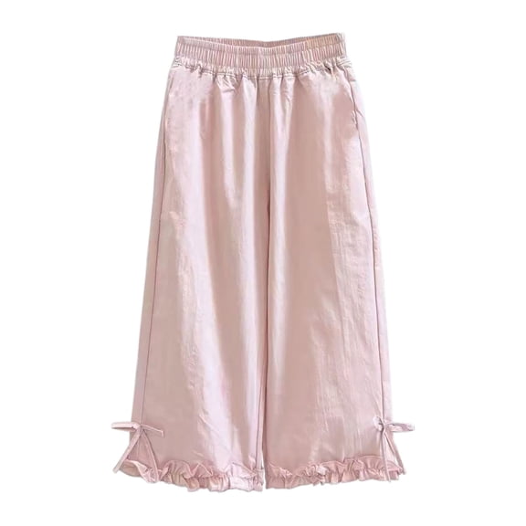 Mitankcoo Girls Elastic Waist Wide Leg Pants Kids Ruffle Hem Casual Trousers with Pockets for Daily School