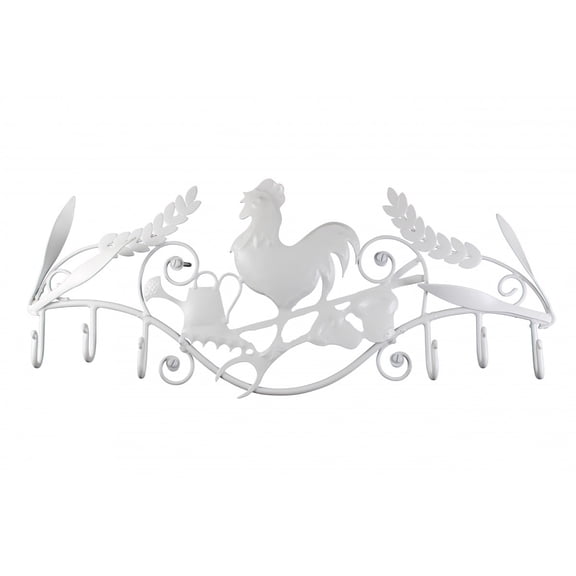 6 Hook Wrought Iron White Rooster | Renovator's Supply