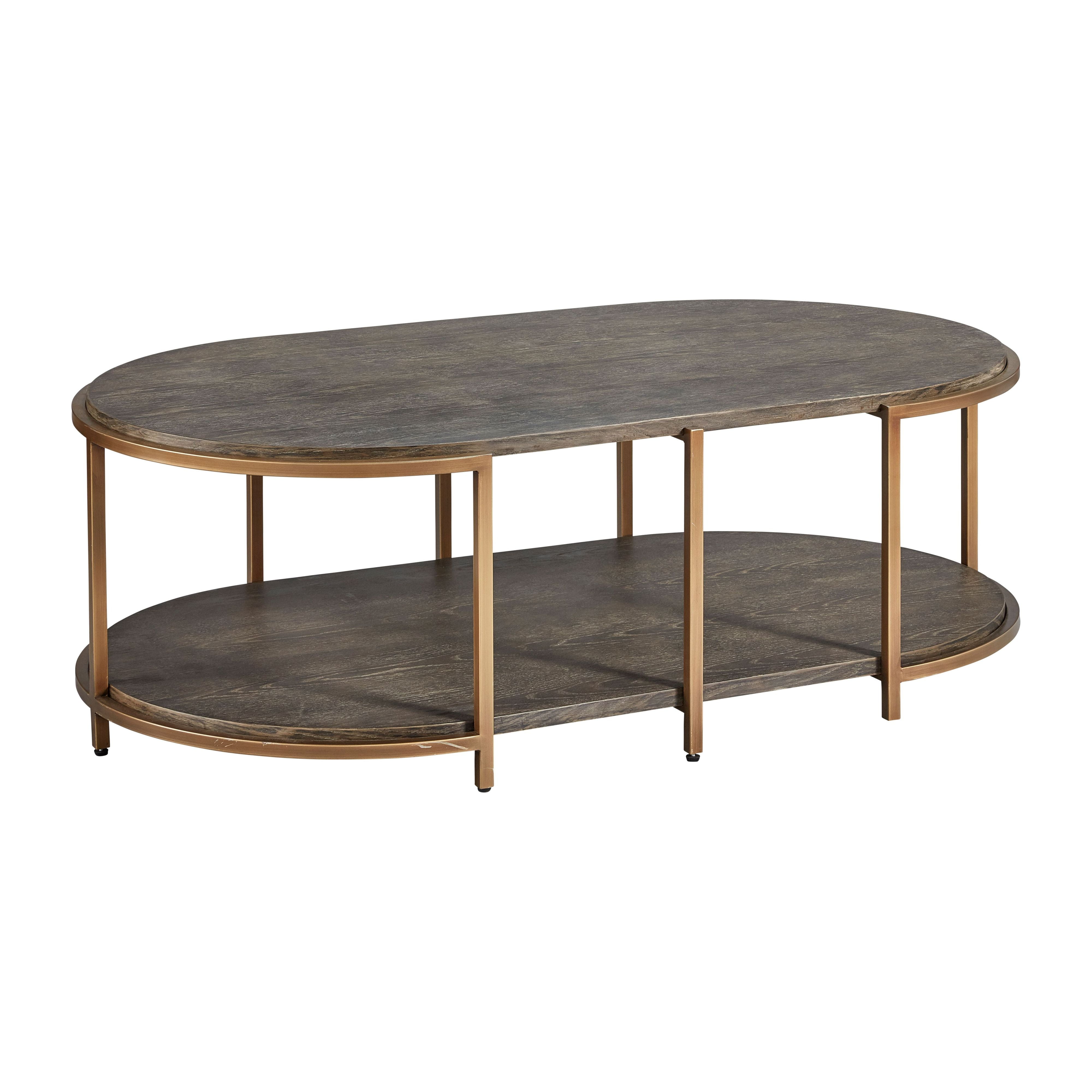 Lenox Hill 55inch Retro Oval Coffee Table in Glazed Oak & Gold Metal