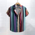 thumbnail image 1 of Blusa y camisa de manga corta con cuello vuelto para hombre, estilo casual, con botones, estampado playero, de manga corta, de poliéster, 1 of 7
