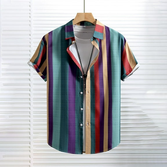 Zylanna Men's Hawaiian Shirts, Short Sleeve Casual Quickly Dry Turndown Collar Summer Beach Button Down Shirts Orange Size M