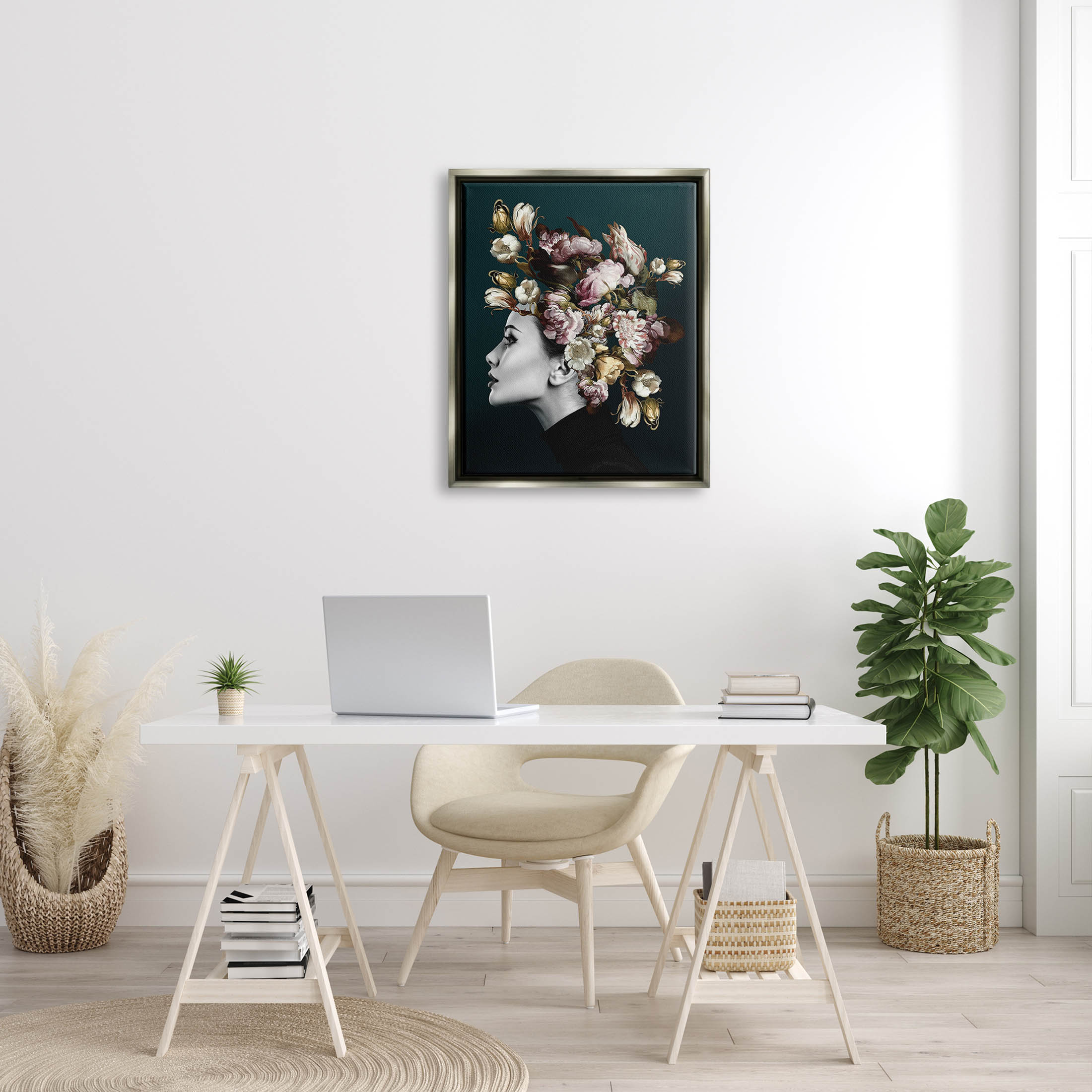 Woman Rose Floral Arrangement Botanical & Floral Graphic Art Luster Gray Framed Art Print Wall Art