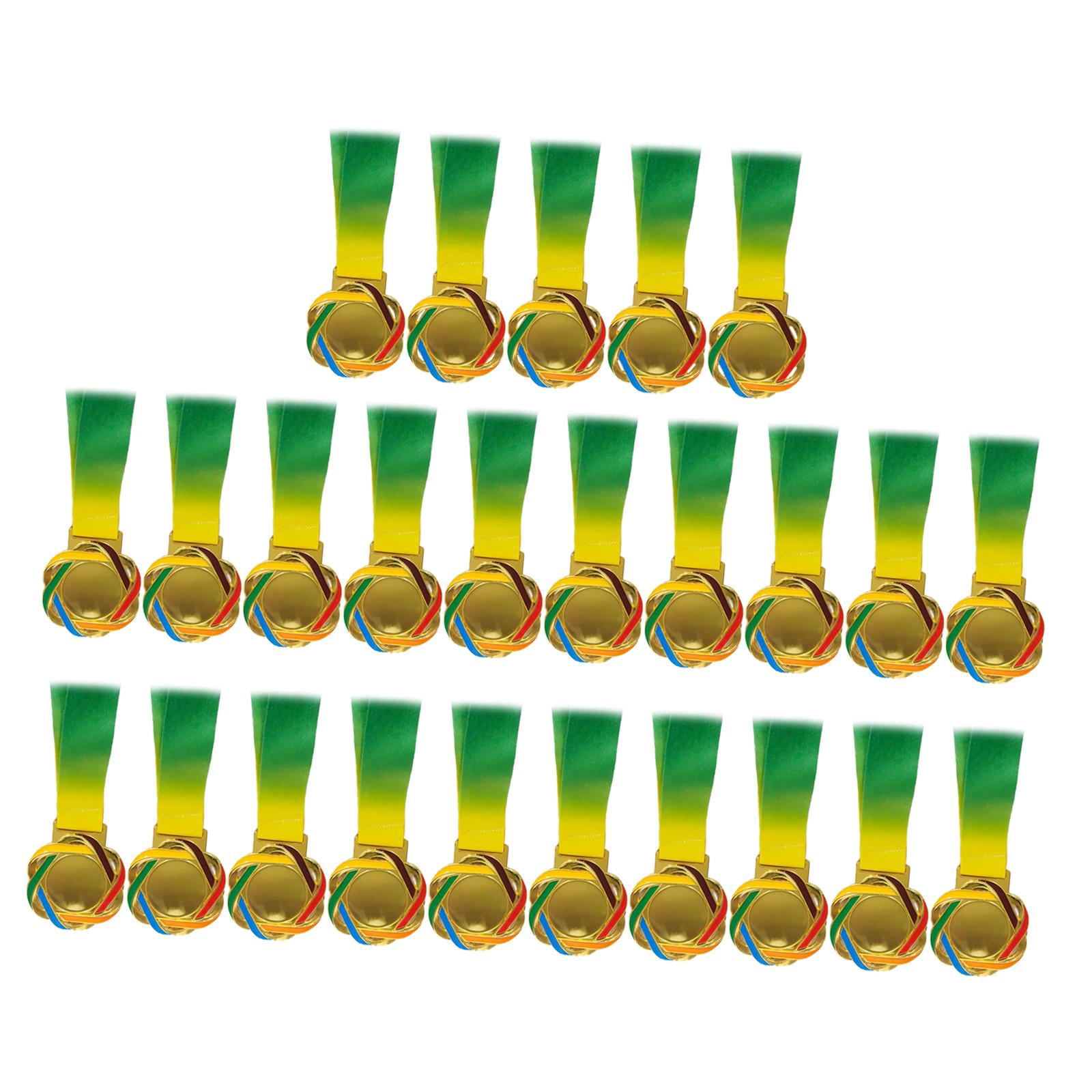 DimyFew 25Pcs Winner Medals Recognition Metal Award Medals with Neck Ribbon Game Prizes Gold Color