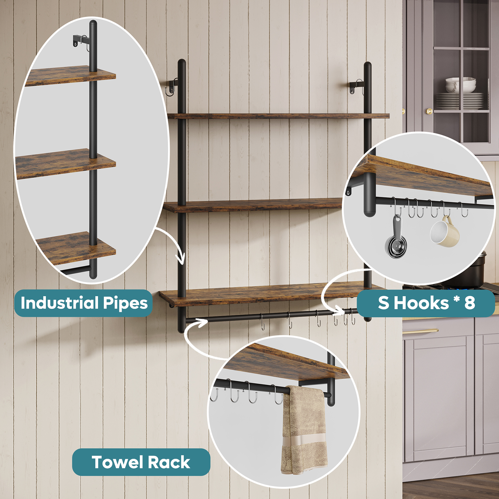Bestier 3-Tier Industrial Ladder Shelf, 31 Inches, Rustic Brown photo 4