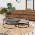 thumbnail image 6 of NessCarsti Modern Round Outdoor Coffee Table Set of 2, Nesting Wood Patio Tables with Black Metal Legs, Dark Gray, 31.5/23.7 Inches, All-Weather for Garden, Balcony, Porch, 6 of 8