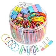 Saiveina Binder Clips Paper Clips, 240pcs Colored Office Clips Set with Paper Clamps Rubber Bands for Office and School Supplies, Assorted Sizes
