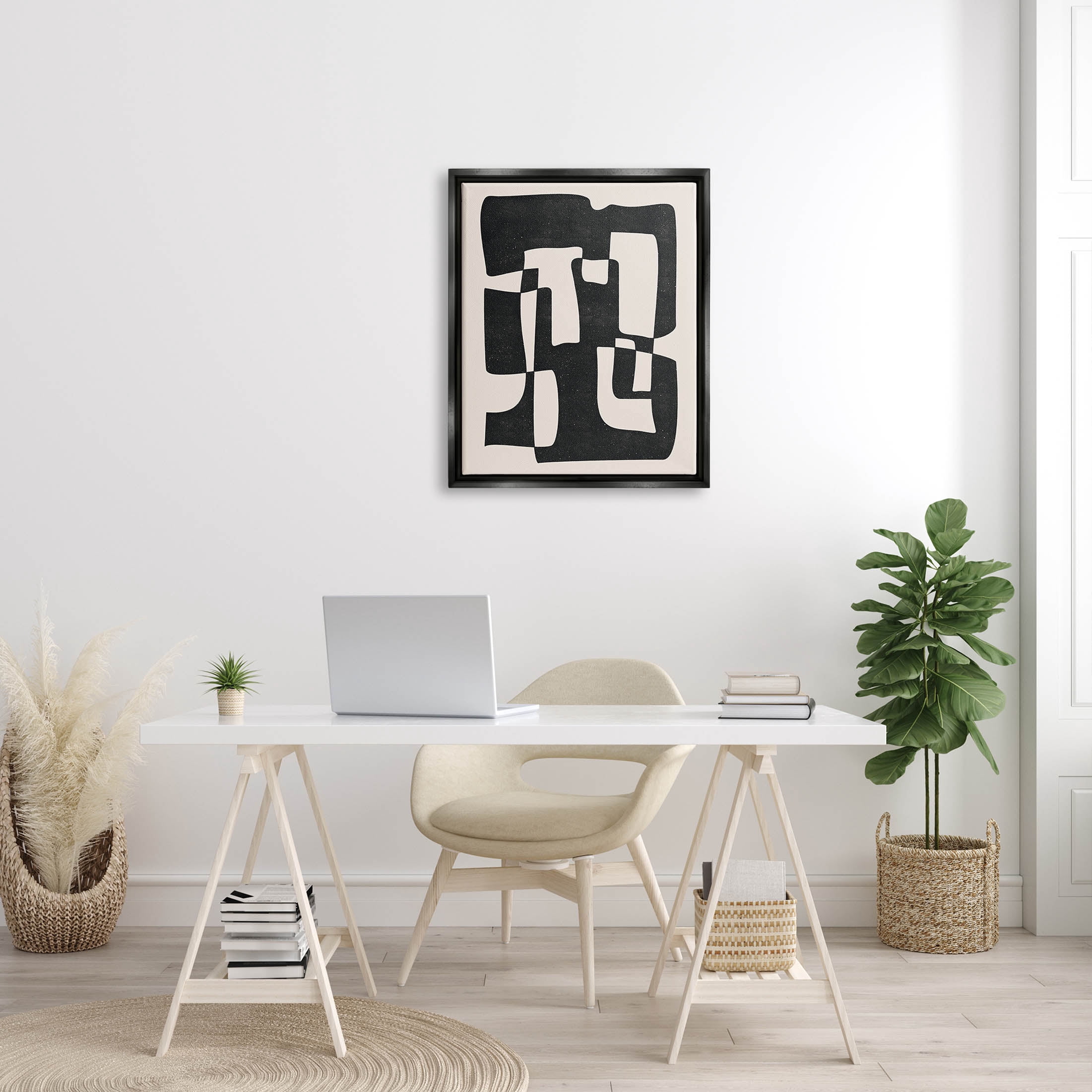 Stupell Industries Bold Blocked Abstract Layered Shapes Graphic Art Jet Black Floating Framed Canvas Print Wall Art, Design by JJ Design House LLC