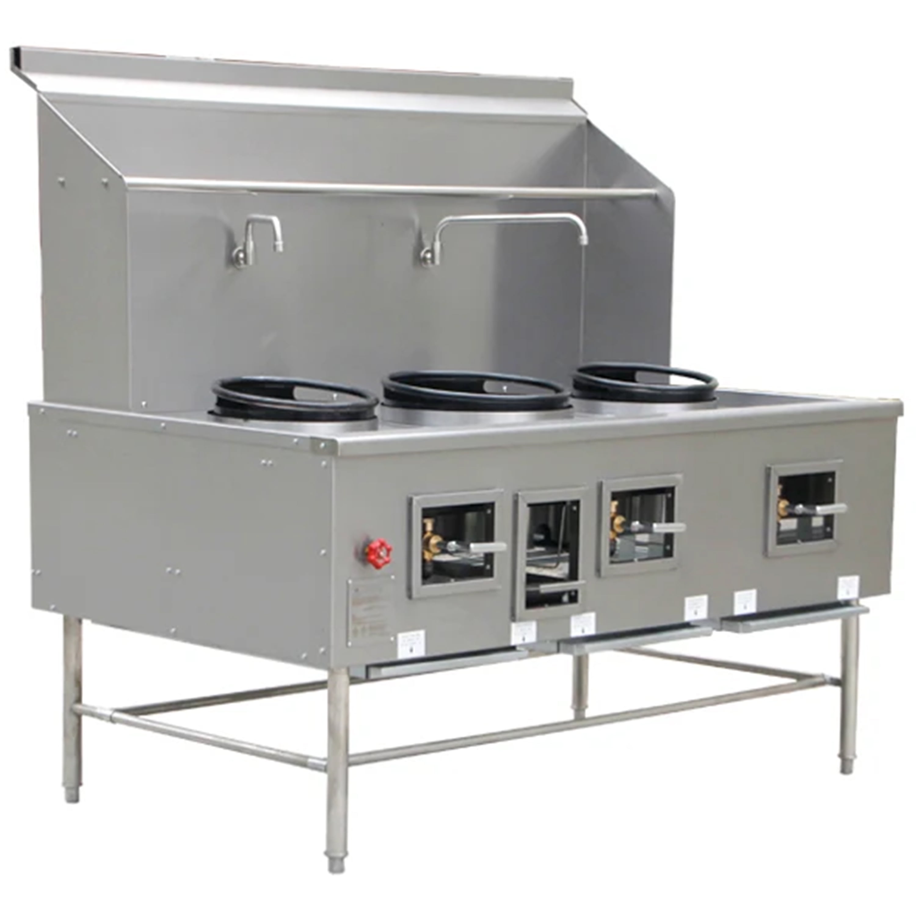 NSF 68 in. Commercial Wok Range with Waterfall, 3 Hole 13''+16''+13'' Wok Burner Station Cooking Machine, 315,000BTU, CSA Natural Gas