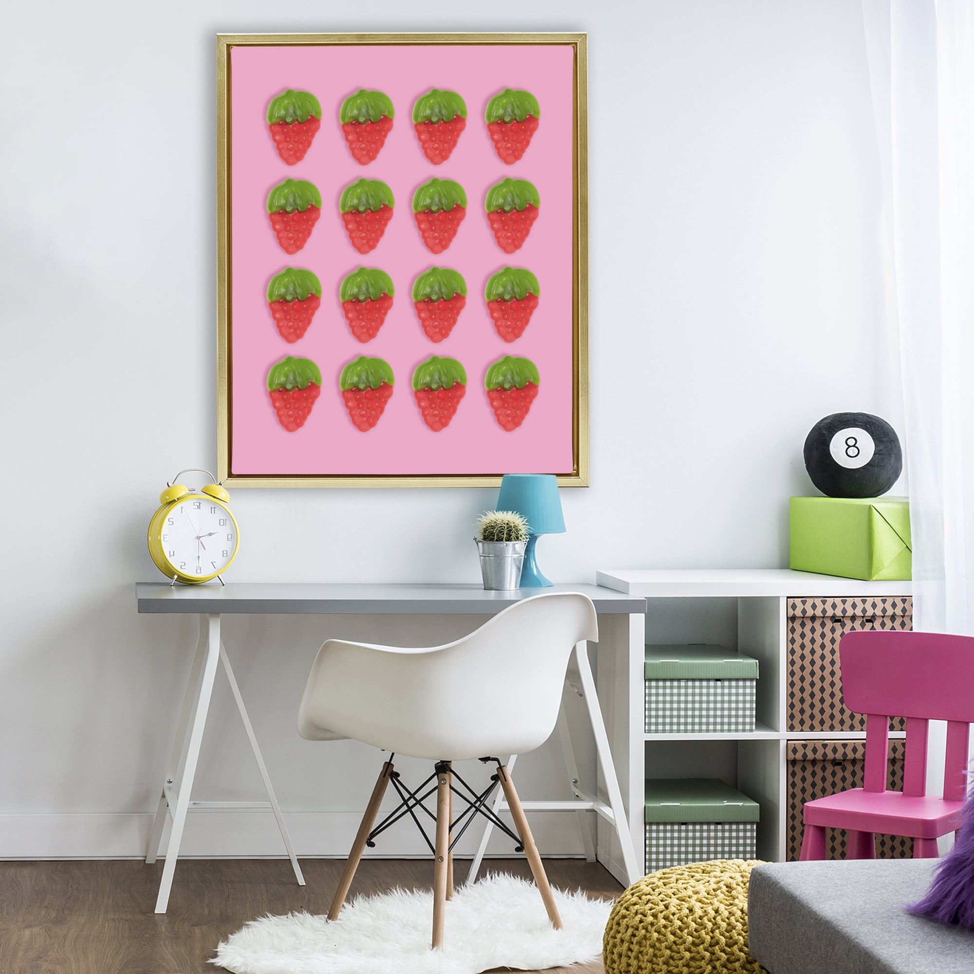 Stupell Industries Gummy Strawberry Candy Pattern Gold Framed Floater Canvas Wall Art, design by LISH Creative