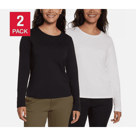 Banana Republic Ladies' Long Sleeve Tee 2 Pack, White/Black X-Large
