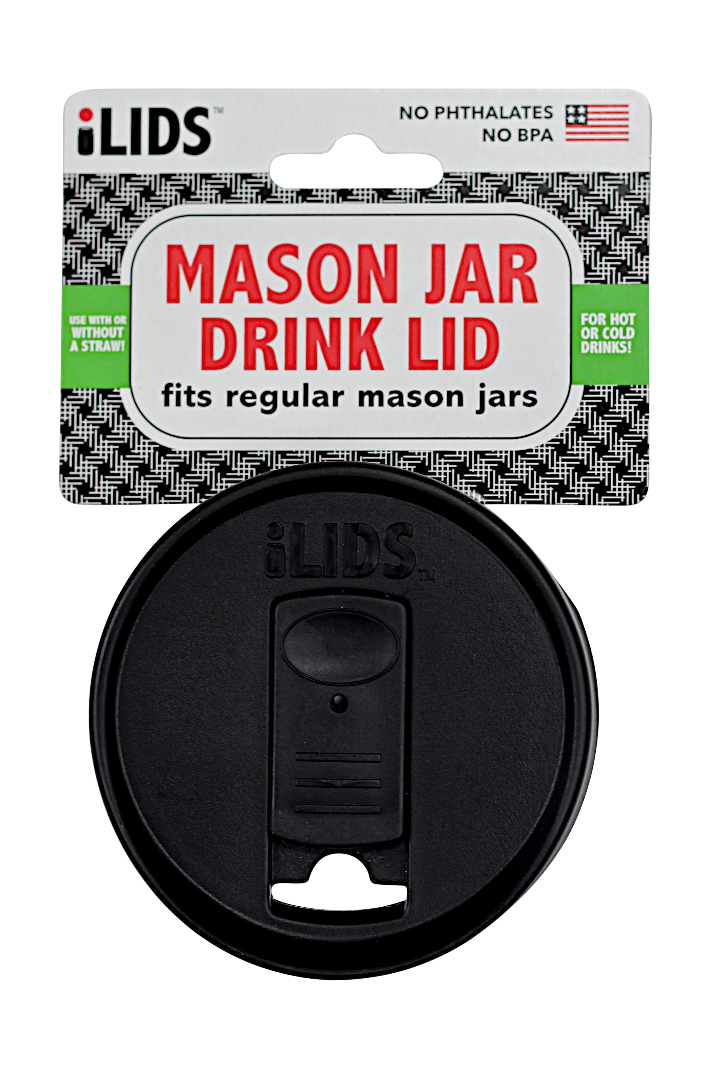 (3 pack) iLids Regular Mouth Plastic Mason Jar Lid for Drinking, Reusable Canning Jar Drink Lid for Iced Coffee, Smoothies and Beverages, Black