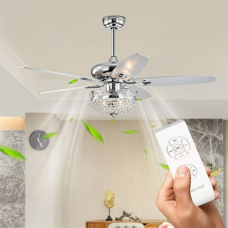 

Gplesas Furniture Energy-saving Fans 52 Inch Cooling Ceiling Fan LED Light Home Reversible Blade Remote Control Crystal AC Motor Silver 52 Inches