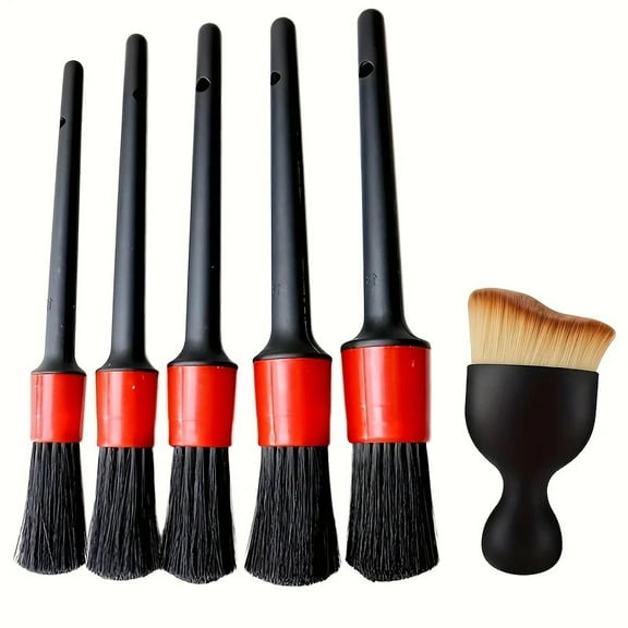 DEXIMRO 6PCS Car Detailing Brush Set, Ultra Soft Boars Hair Car Interior Detailing Brushes, Car Interior Detailing Kit for Cleaning Interior or Exterior, Car Accessories Interior Tools