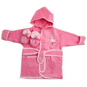 Spasilk Hooded Terry Bathrobe With Booties, Baby Gift Basket, Pink Flamingo