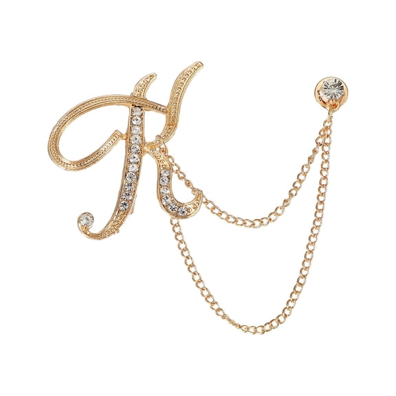 Uxcell Letter Hanging Chain Brooch Suit Pin, Initial Letter K Rhinestone Tassel Chain Lapel Pins Alphabet A-Z Brooches for Men Women Suit Tuxedo Accessories, Gold Tone