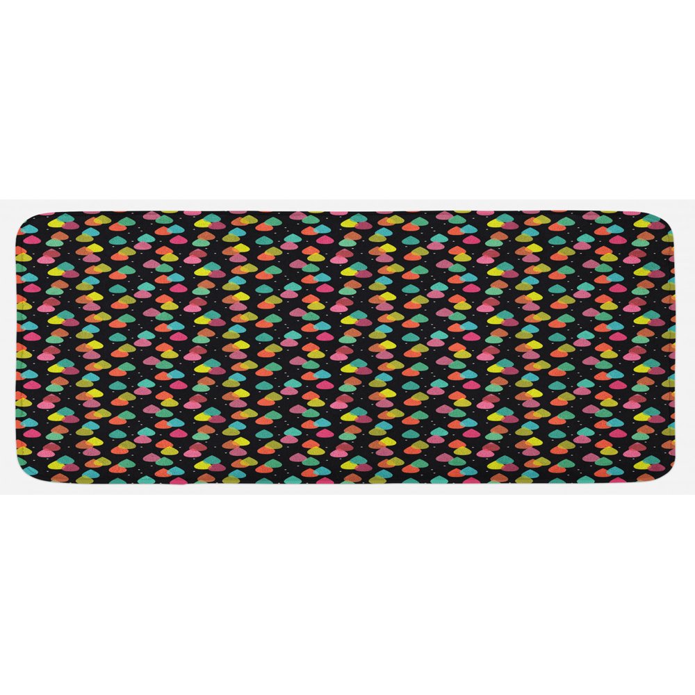 Colorful Kitchen Mat, Abstract Pattern with Raindrops in Lively Colors