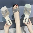thumbnail image 6 of Lovskoo 2024 Women's Low Heels Slides Open Toe Summer Rhinestone Size Sandals with High Heels and Chunky Sandals Green, 6 of 6