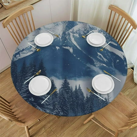 

BCIIG Mountains Snow Trees Round Table Cover Stain Resistant Washable Indoor Outdoor Tablecloth Kitchen Dining Wedding Parties 100% Polyester Fiber 46-50