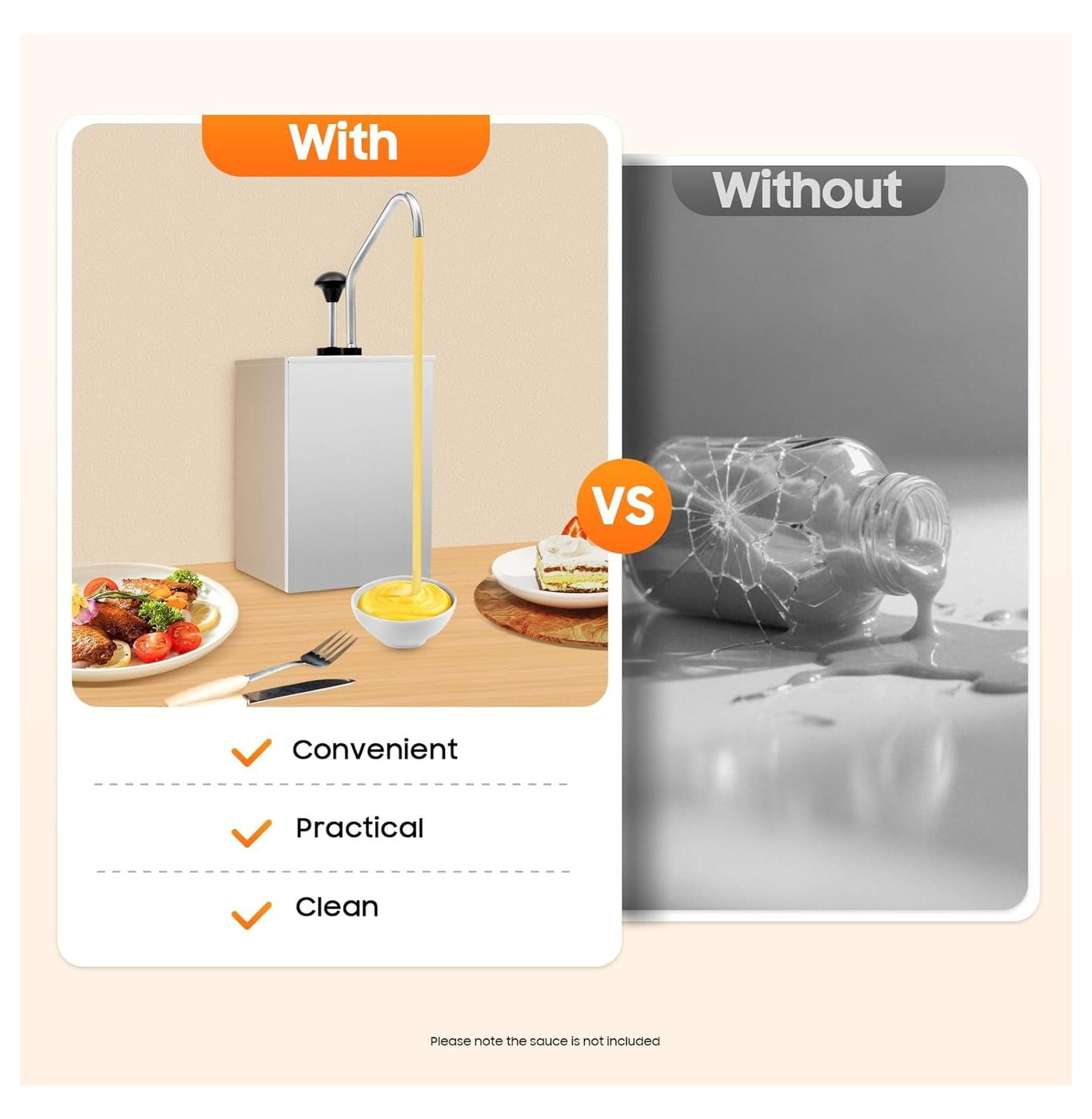 4.2Qt Sauce Dispenser Pump, 304 Stainless Steel Condiment Pump Station, Squeeze Condiment Dispenser for Ketchup Sauce Syrup Jam Salad Dressing for Home Kitchen Restaurant